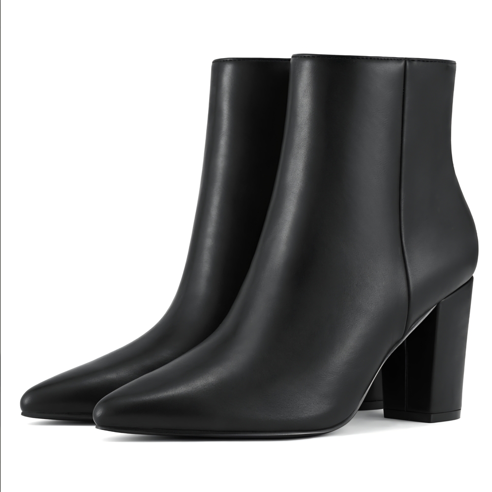 Rollda SUEDI Women's Pointed Toe Ankle Boots Chunky High Heel Ankle Booties Side